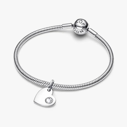 Pandora April Heart Clear Stone Dangle Charm