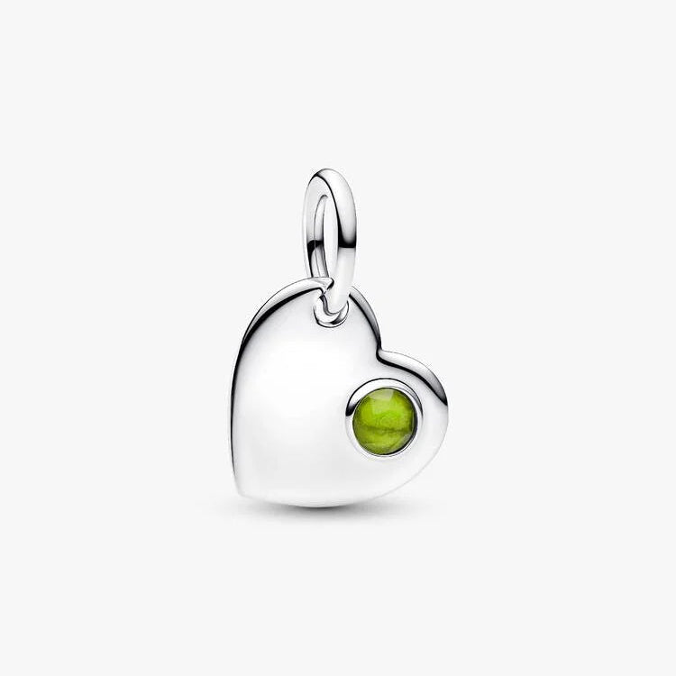 Pandora August Heart Spring Green Stone Dangle Charm