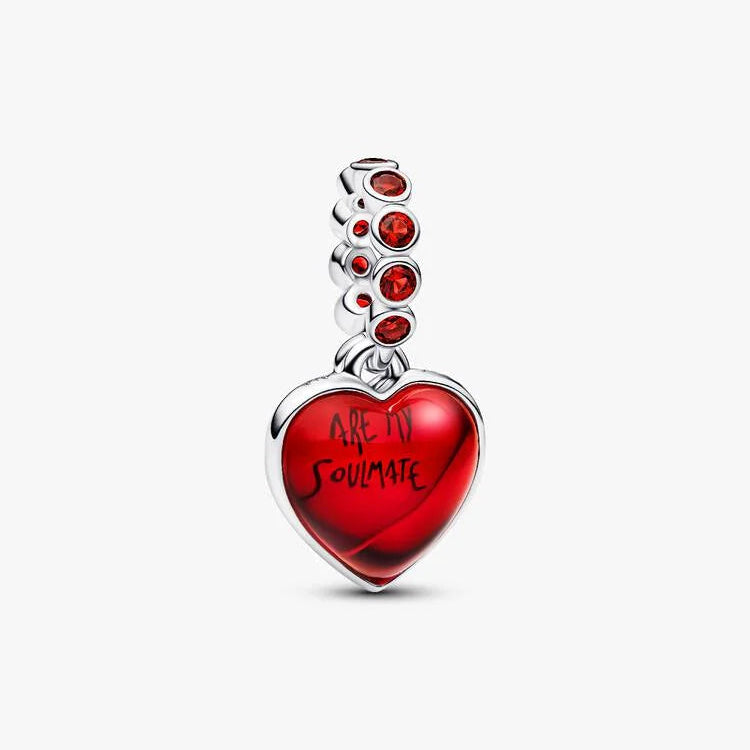 Pandora Red Murano Glass Heart Double Dangle Charm