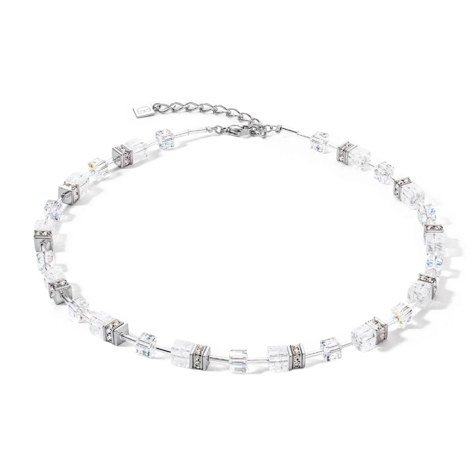 Coeur De Lion GeoCube Iconic Silver-White Necklace