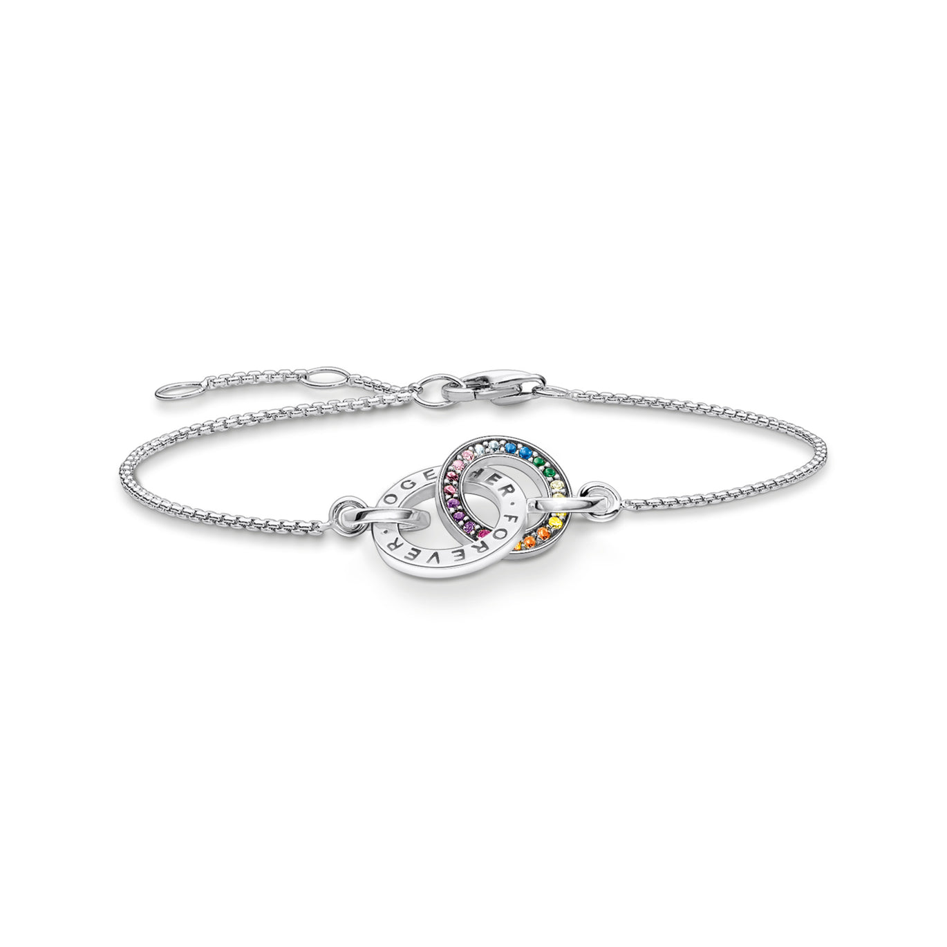 Thomas Sabo Silver Bracelet Together Two Rings and Coloured Stones