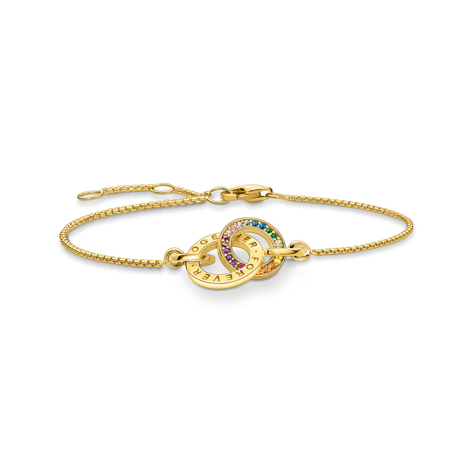Thomas Sabo Gold Plated Bracelet Together Two Rings and Coloured Stones