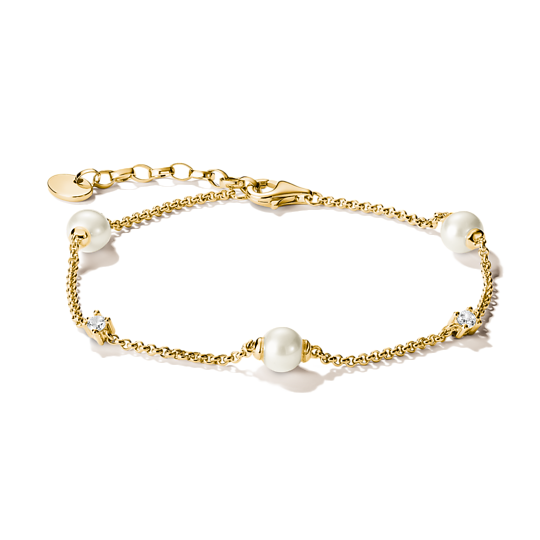 Thomas Sabo Gold Plated Pearl and Zirconia Chain Bracelet