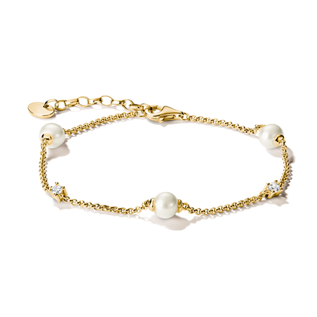 Thomas Sabo Gold Plated Pearl and Zirconia Chain Bracelet