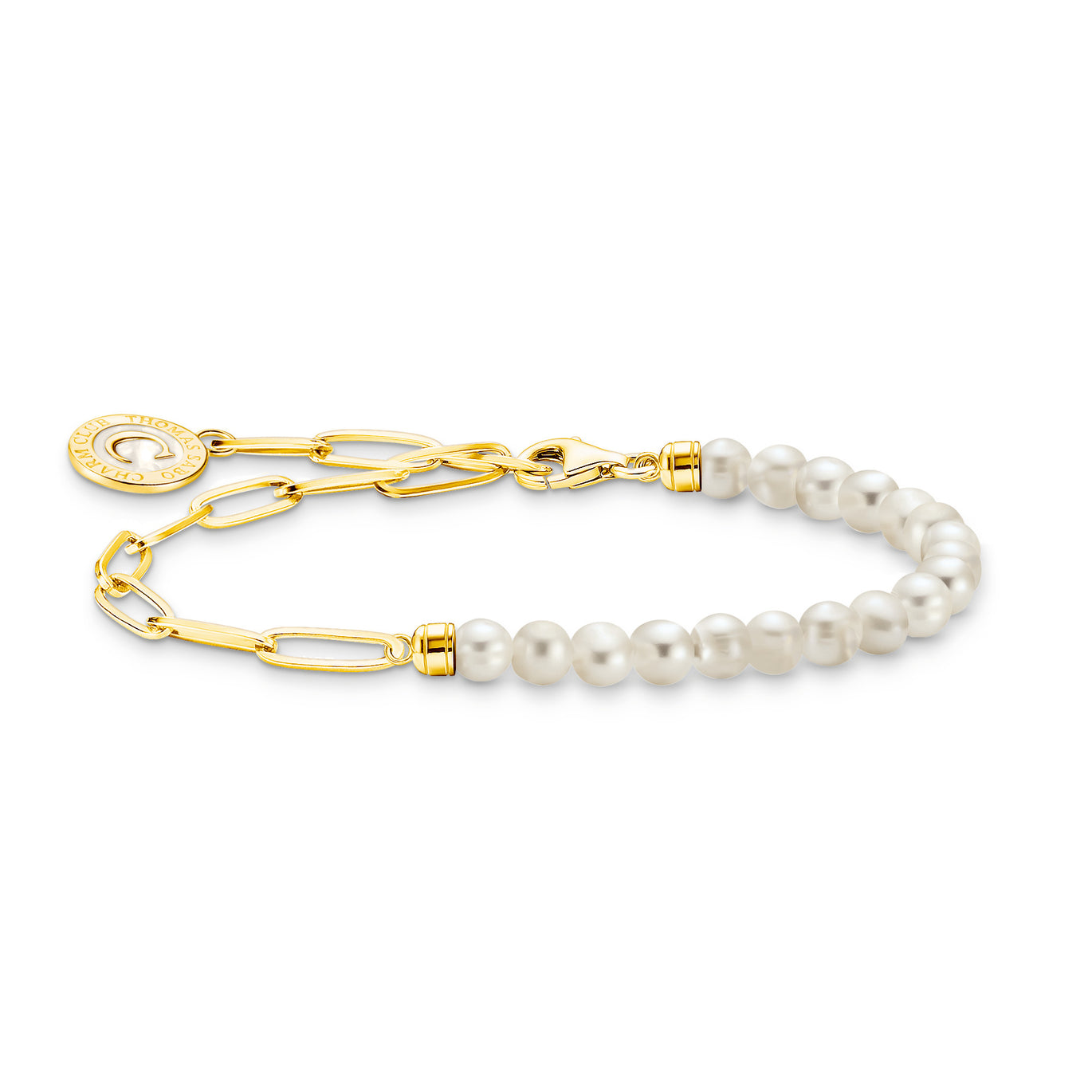 Thomas Sabo Gold Member Charm Bracelet with White Pearls