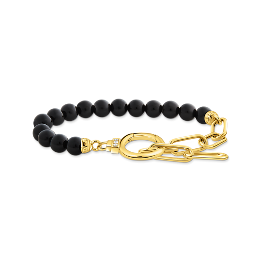 Thomas Sabo Gold Bracelet with Onyx Beads and Zirconia