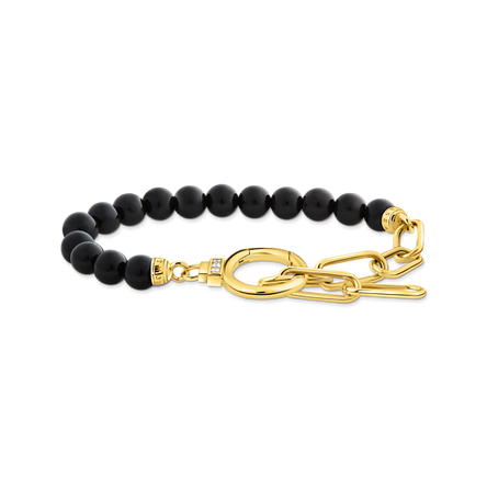 Thomas Sabo Gold Bracelet with Onyx Beads and Zirconia