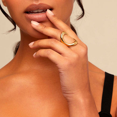 Uno De 50 18k Gold-plated Ring With Large Central Oval