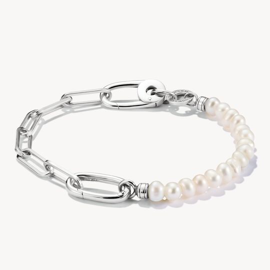 Thomas Sabo Paperlink And Pearl Connect Link Silver Charm Bracelet