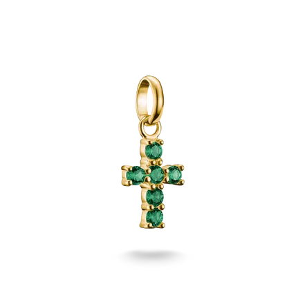 Thomas Sabo Gold Cross Charm with Green Stones