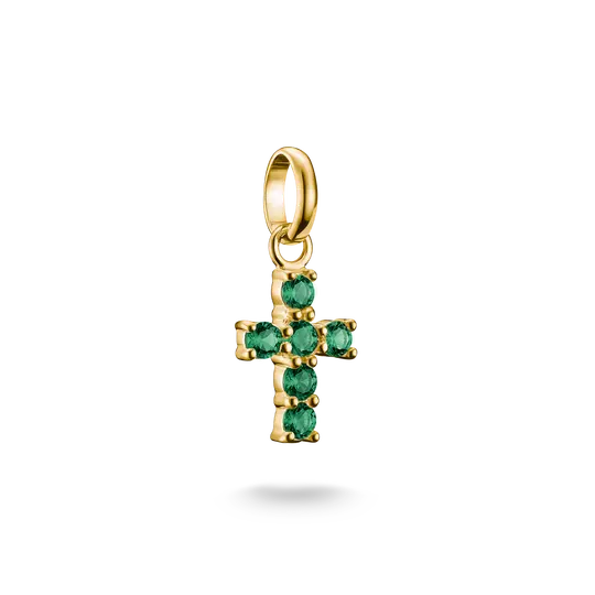 Thomas Sabo Gold Cross Charm with Green Stones