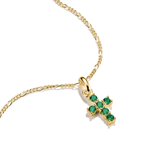 Thomas Sabo Gold Cross Charm with Green Stones