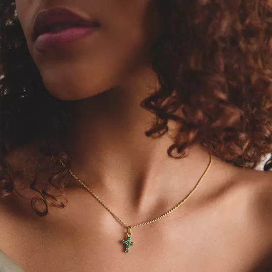 Thomas Sabo Gold Cross Charm with Green Stones