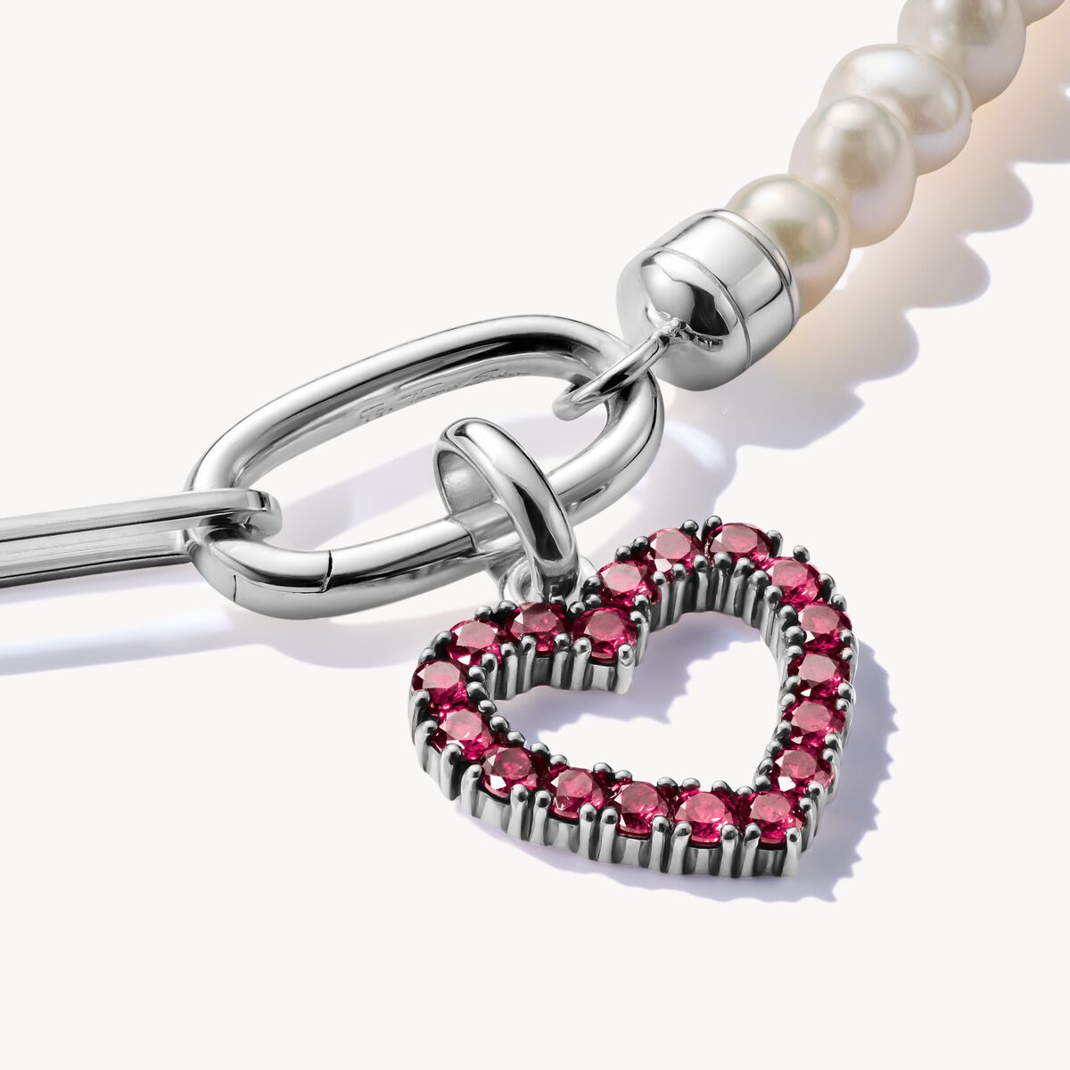 Thomas Sabo Silver Open Heart With Red Stones Connect Charm Pendant