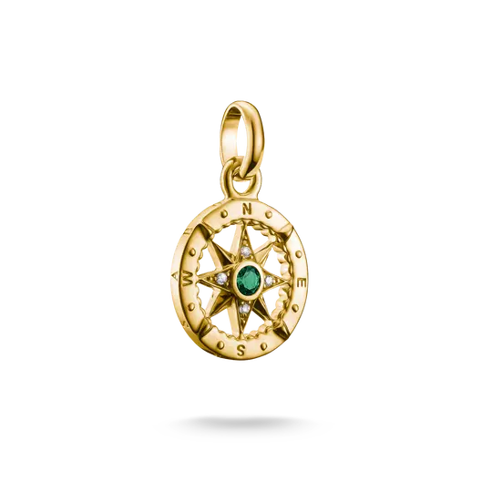 Thomas Sabo Gold Compass Connect Charm with Green Stones