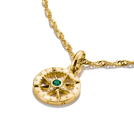 Thomas Sabo Gold Compass Connect Charm with Green Stones