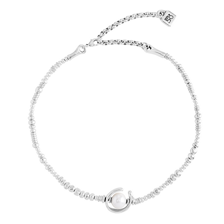 UNO de 50 Silver-plated leather necklace with pearl