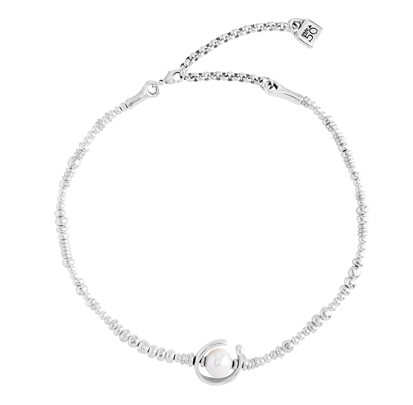 UNO de 50 Silver-plated leather necklace with pearl
