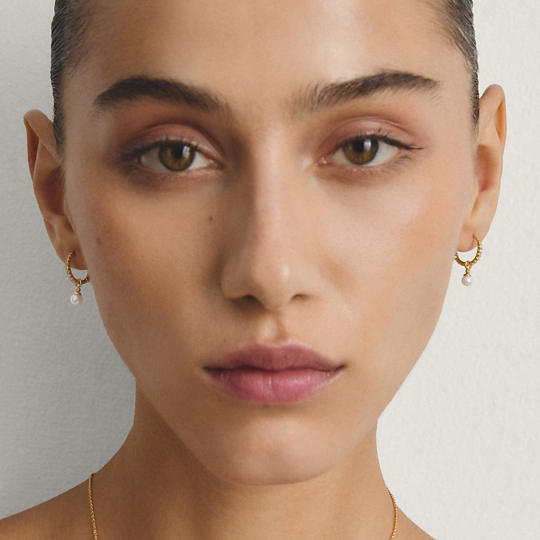 Thomas Sabo Gold Plated Pearl Drop Hoop Earrings