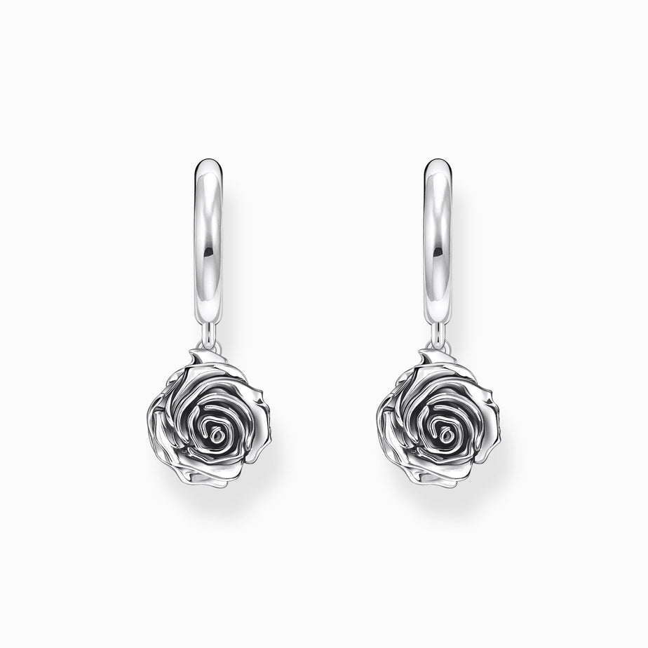 Thomas Sabo Silver Midnight Rose Hoop Earrings