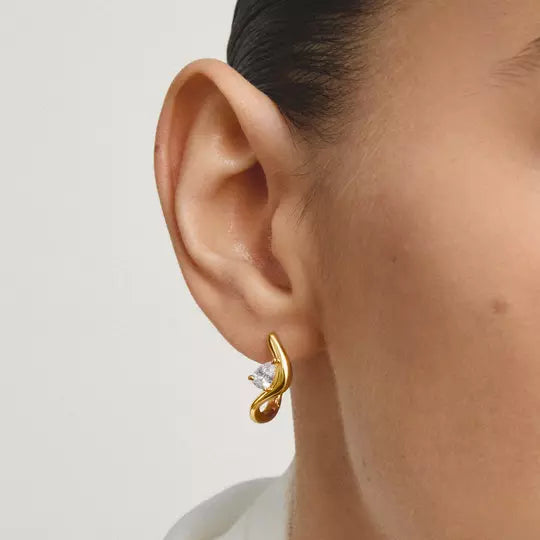 Thomas Sabo Gold Hoop Earrings with Teardrop White Zirconia
