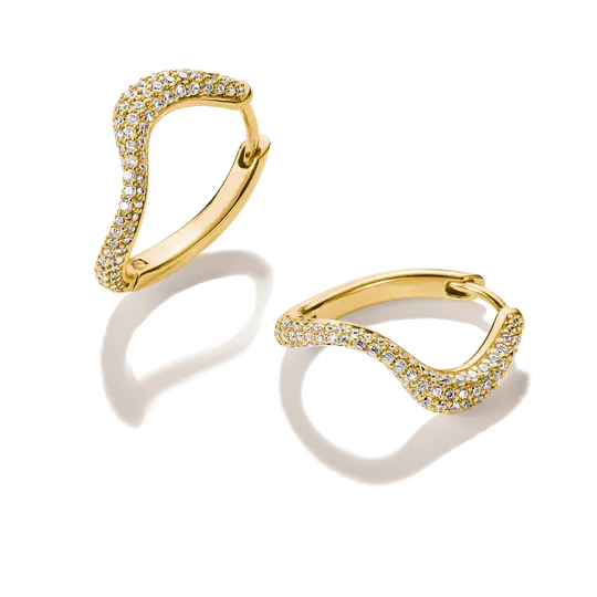 Thomas Sabo Gold Pave Wave Hoop Earrings with White Zirconia