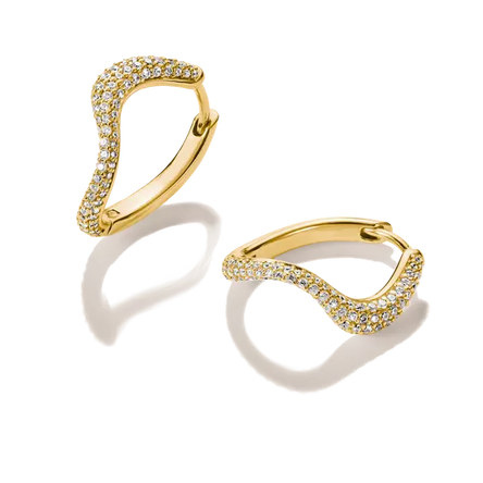 Thomas Sabo Gold Pave Wave Hoop Earrings with White Zirconia