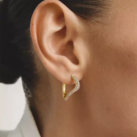 Thomas Sabo Gold Pave Wave Hoop Earrings with White Zirconia