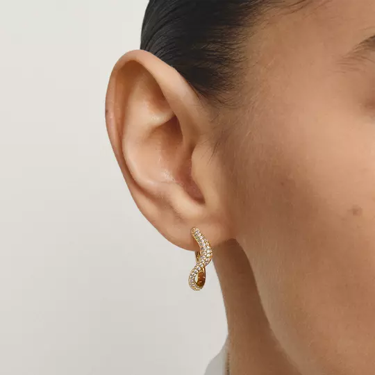 Thomas Sabo Gold Pave Wave Hoop Earrings with White Zirconia
