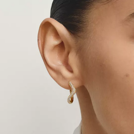 Thomas Sabo Gold Pave Wave Hoop Earrings with White Zirconia