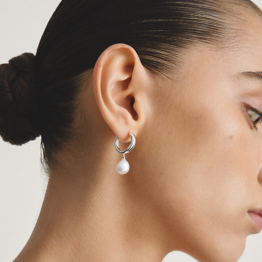 Thomas Sabo Silver Hoop Pearl Earrings