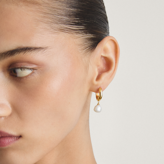 Thomas Sabo Gold Plated Pearl Hoop Earrings
