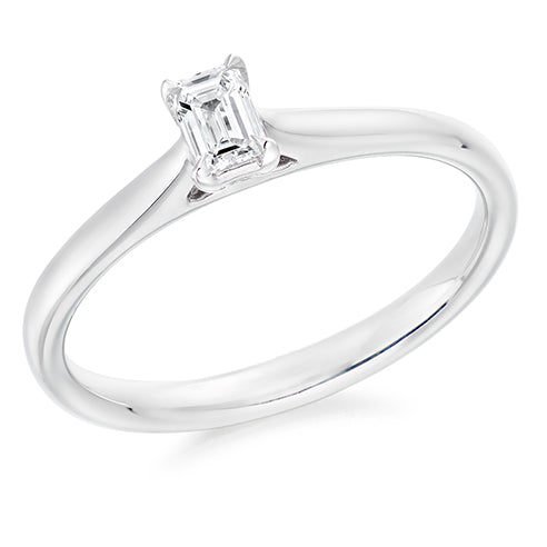 Platinum & Emerald-Cut Natural Diamond Solitaire Engagement Ring