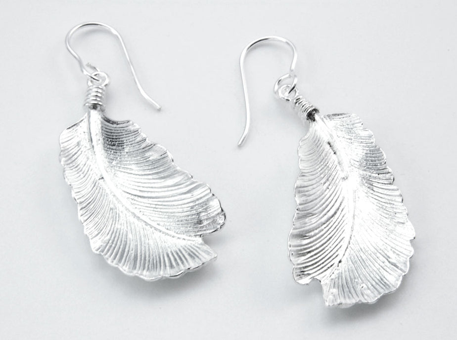 Out Of Mexico Silver Feather Drop Earrings
