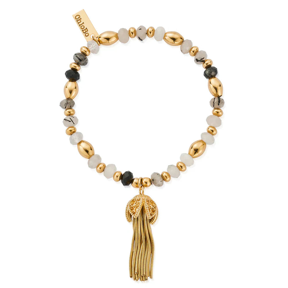ChloBo Gold Tassel Of Joy Black Rutilated Quartz Bracelet