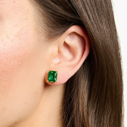 Thomas Sabo Gold Plated Green Stone Earrings