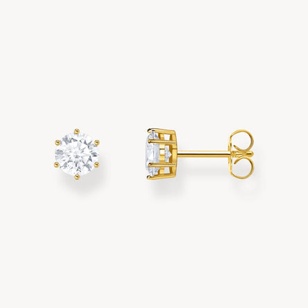 Thomas Sabo Gold-plated Ear Studs With White Zirconia In Brilliant Cut