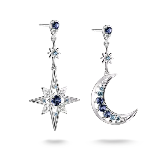 Thomas Sabo Silver Moon and Star Earrings with Blue Stone