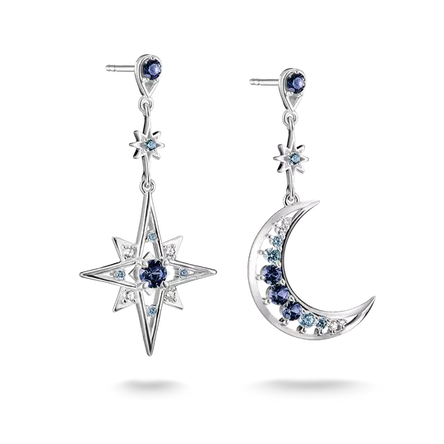 Thomas Sabo Silver Moon and Star Earrings with Blue Stone