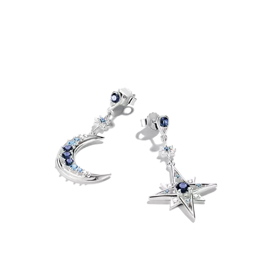 Thomas Sabo Silver Moon and Star Earrings with Blue Stone