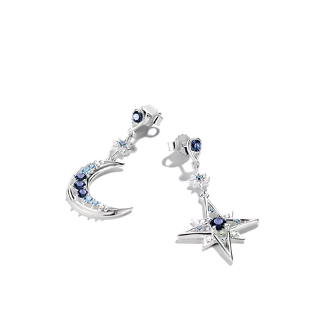 Thomas Sabo Silver Moon and Star Earrings with Blue Stone