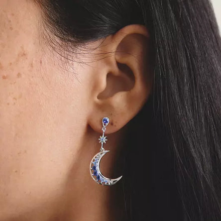 Thomas Sabo Silver Moon and Star Earrings with Blue Stone