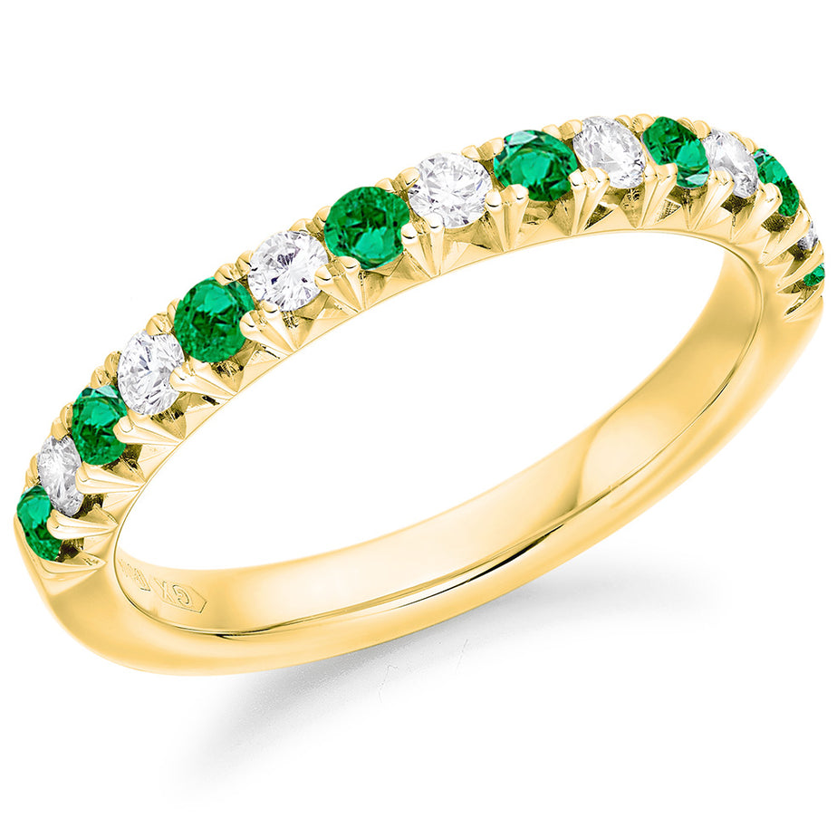 9ct Yellow Gold Diamond & Emerald Eternity Ring