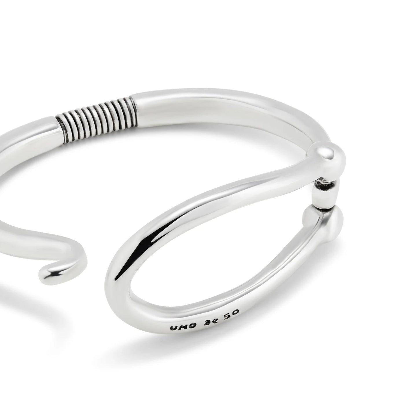 Uno De 50 Rigid Silver-plated Bracelet With Large Link and Inner Spring