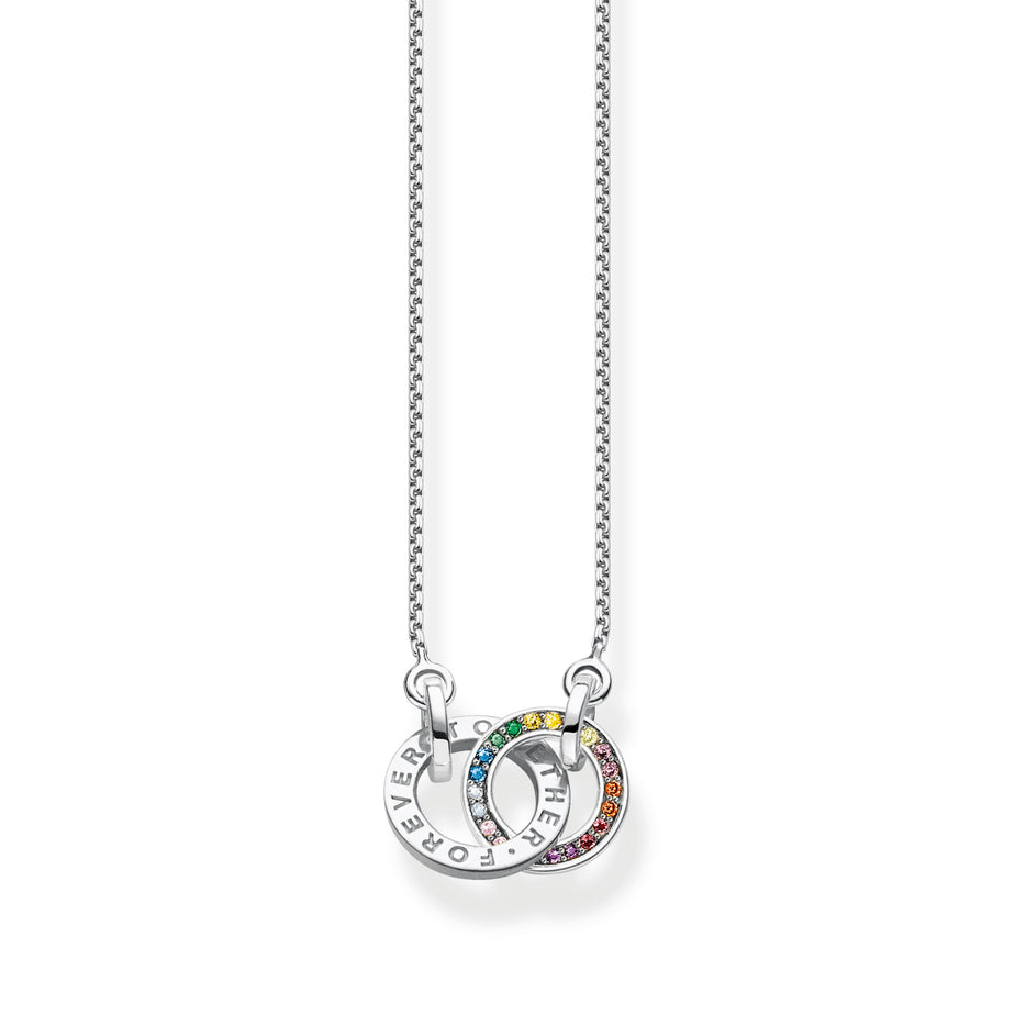 Thomas Sabo Silver Necklace Together Two Rings and Coloured Stones