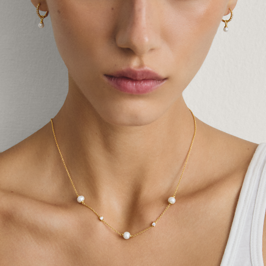 Thomas Sabo Gold Plated Pearl And Zirconia Necklace