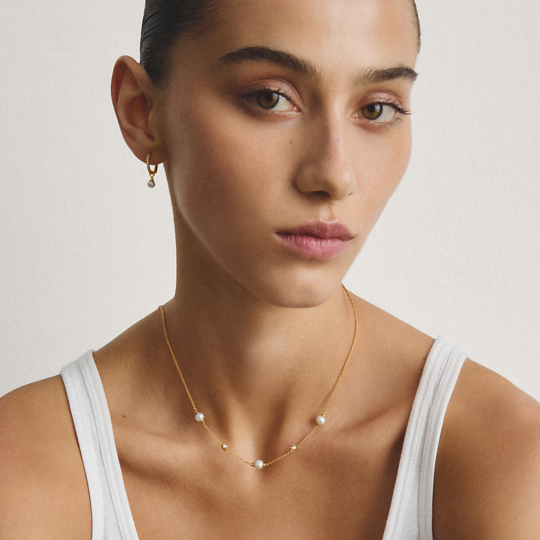 Thomas Sabo Gold Plated Pearl And Zirconia Necklace