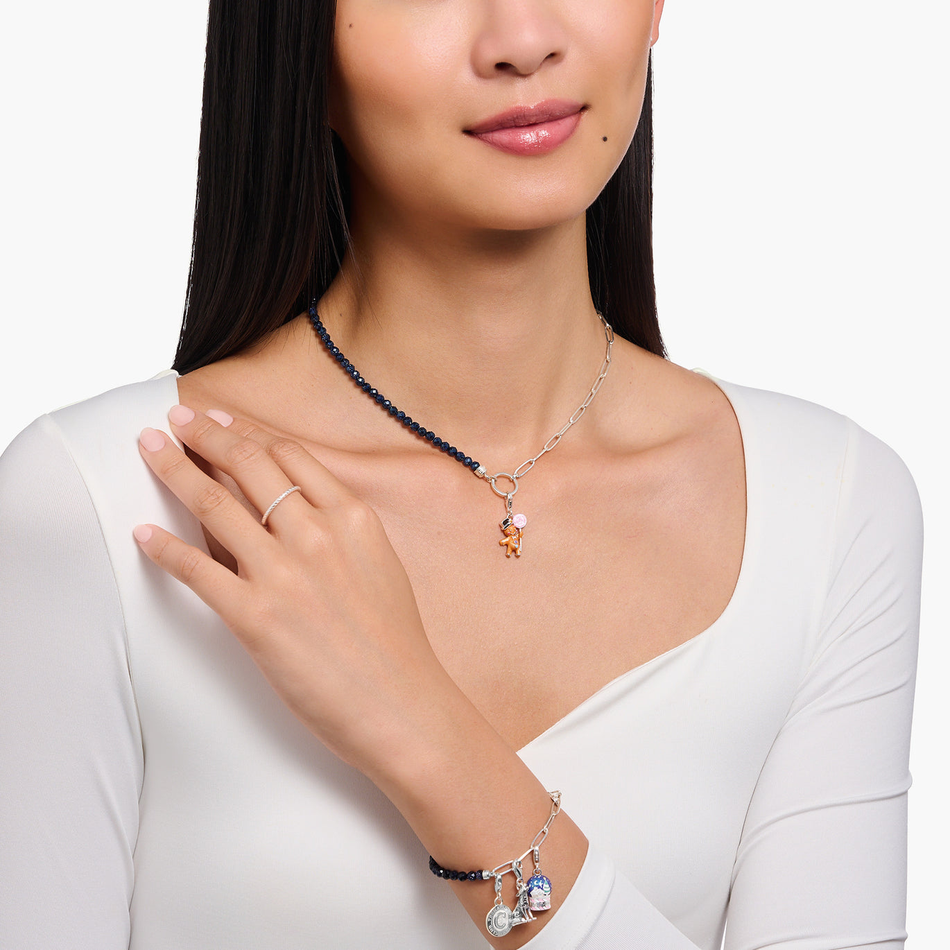 Thomas Sabo Dark Blue Imitation Beads Charm Necklace