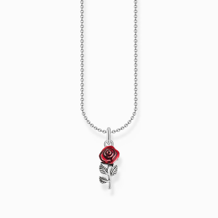 Thomas Sabo Silver necklace with red rose pendant and cold enamel