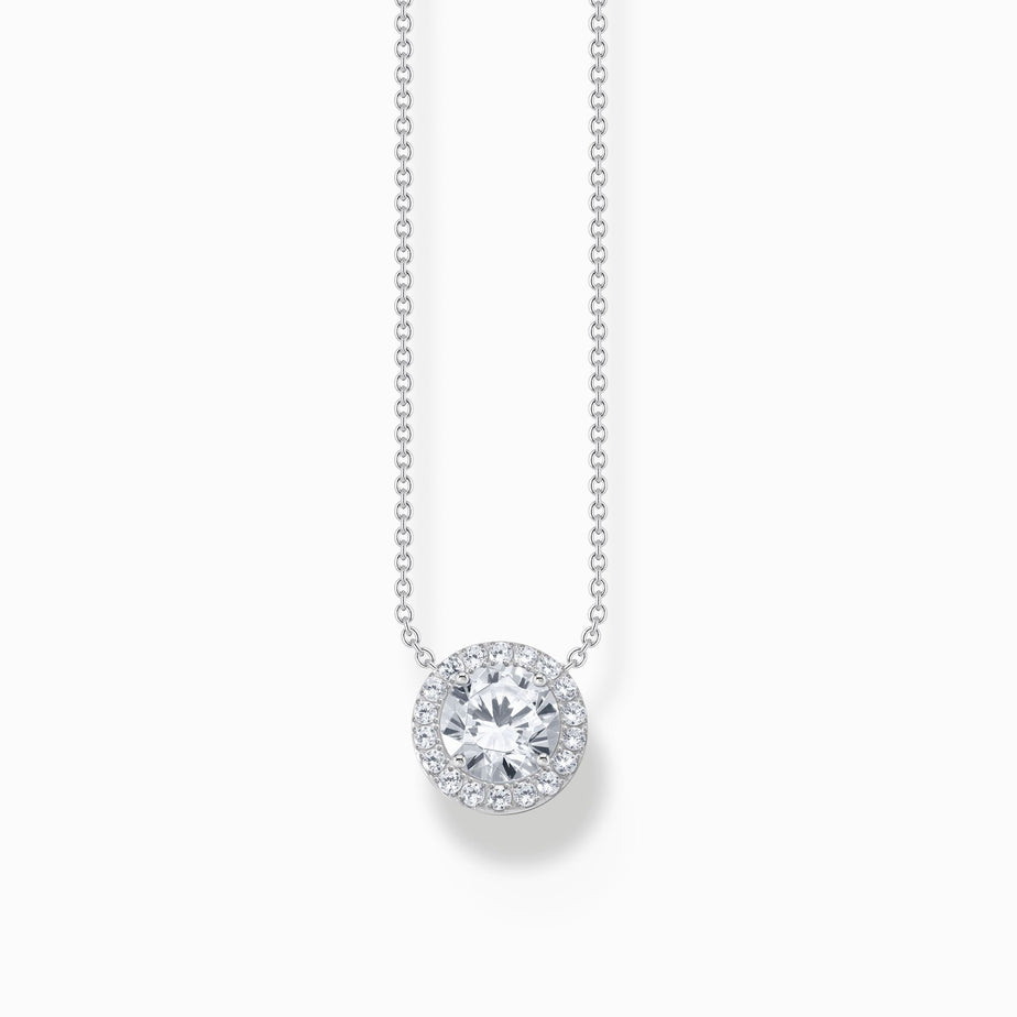 Thomas Sabo Silver Necklace With Halo Pedant With White Zirconia